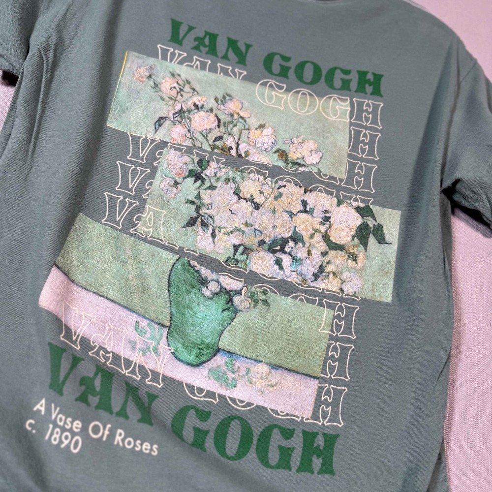 Van Gogh Graphic Tee Sage Green Mens Small Art T-Shirt Pierce Archive